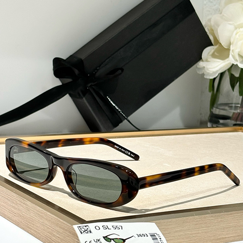 Y2K ELONGATED CAT-EYE SUNGLASSES SL 557 SHADE Fashionable womens acetate black frame Luxury sunglasses for casual party photography