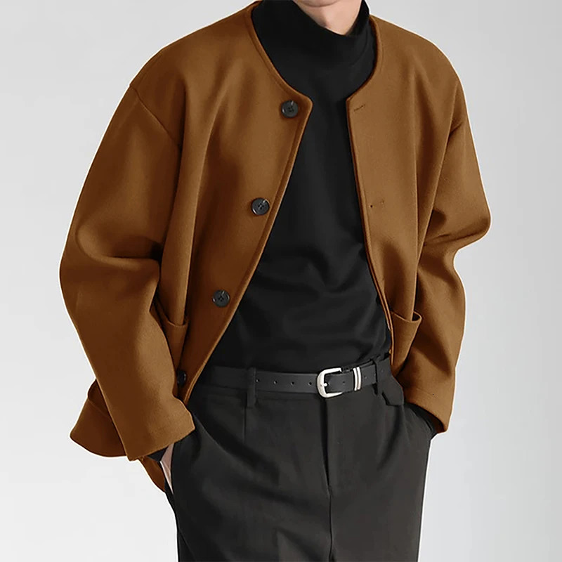 Mens Korean Well Fitting Jacket Light y Streetwear Solid Color Fashion Buttondown Leisure Winter Coats S2XL 260731BJ