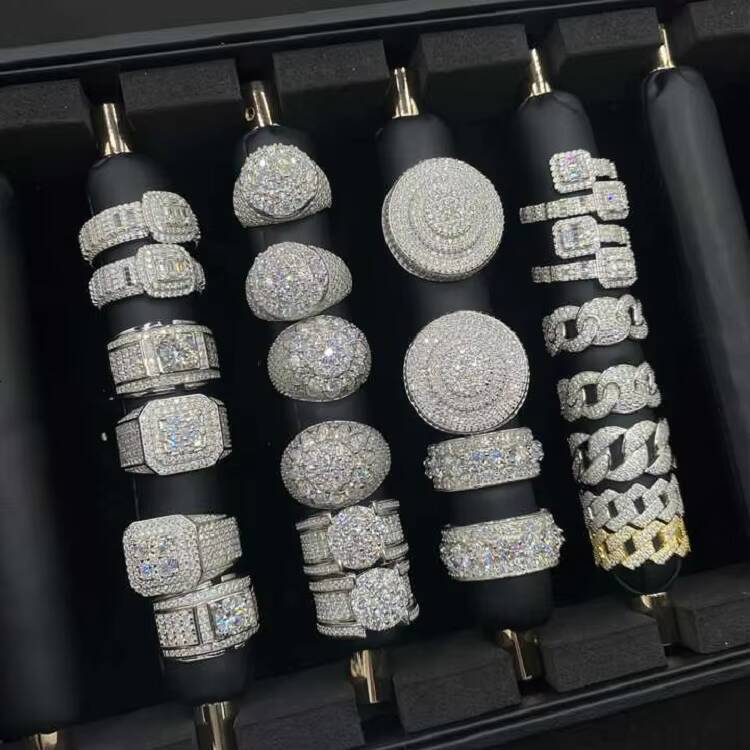 Hot Sale Ready to Ship Iced Out Cross Moissanite 925 Sterling Silver Hip Hop Pass Diamond Tester Men Cuban Ring