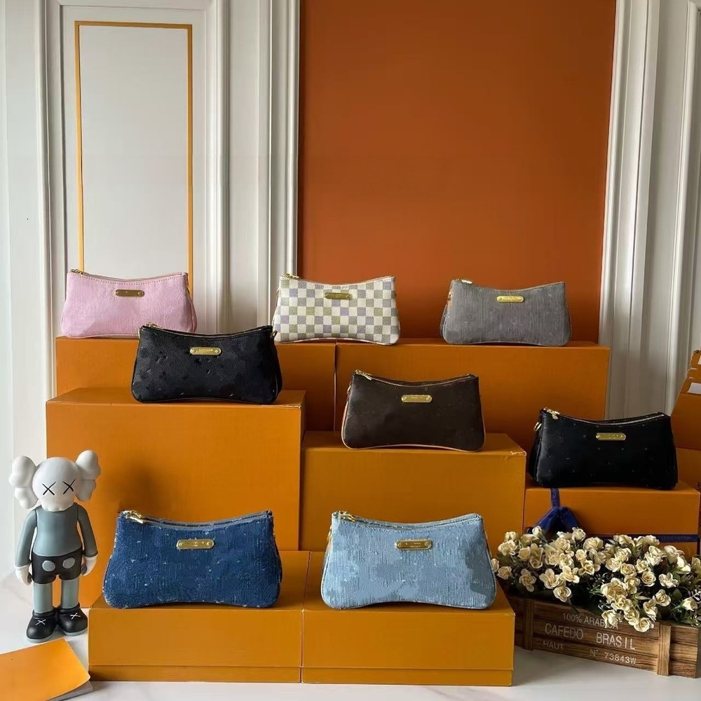 Multi Texture Liv Bandoulière Courbée Pochette Sac Solide Plaid Denim Disponible Trousse de Maquillage À Fermeture Éclair Portable Rouge À Lèvres