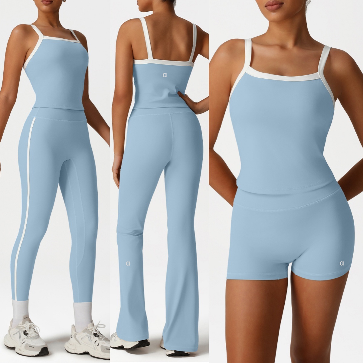 A2622 Sleeveless Halter Vest Yoga TANK Womens High-Waisted Yoga Shorts for Sports High-Waisted Hip-Lifter Flare Pants Sports Bottoms Gym Set