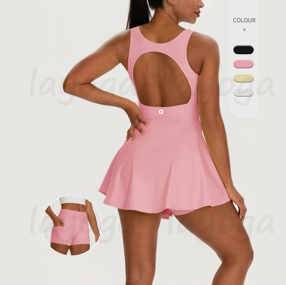 Designer Women's Outdoor Sports Yoga Dress Anti-Chafing Tennis Two-Piece Skort Built-In Camisole Color Block Racerback Open Back Pilates Fitnes