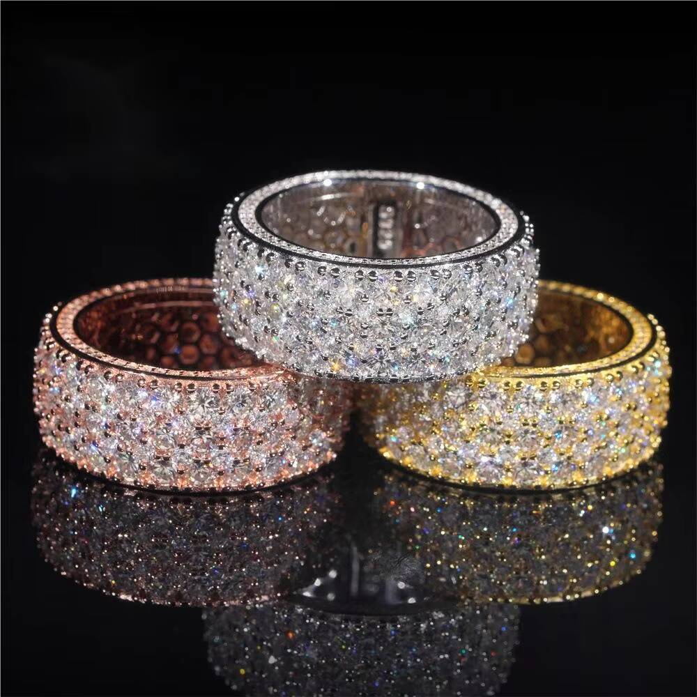 Wholesale Price Silver 925 Jewelry Iced Out Two Rows VVS Moissanite Ring Men Hip Hop Rings GRA Certificated