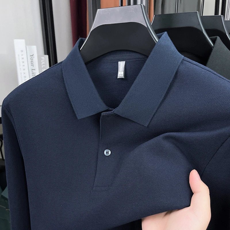 100 Pure Cotton Autumn Winter Mens High-End ner Fashionable Long-Sleeved Boutique Button Casual Comfortable Polo Shirt To 260728