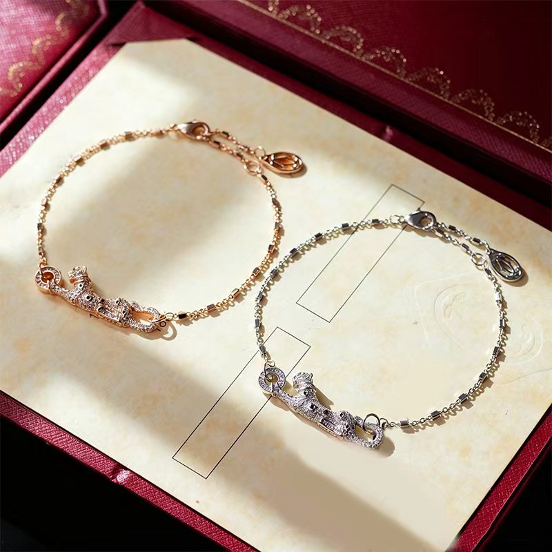 European Fashion Leopard Chain Bracelet for Women Luxury Full Diamond Crystal Bracelet Designer Electroplated 18K Gold Bracelet Jewelry