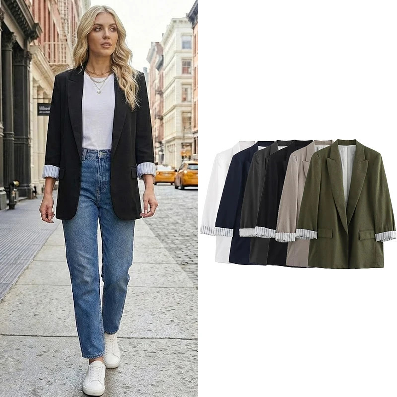 Willshela Women Fashion With Pockets Solid Blazer Vintage Notched Neck Long Sleeves Female Chic Lady Outfits 260728BJ