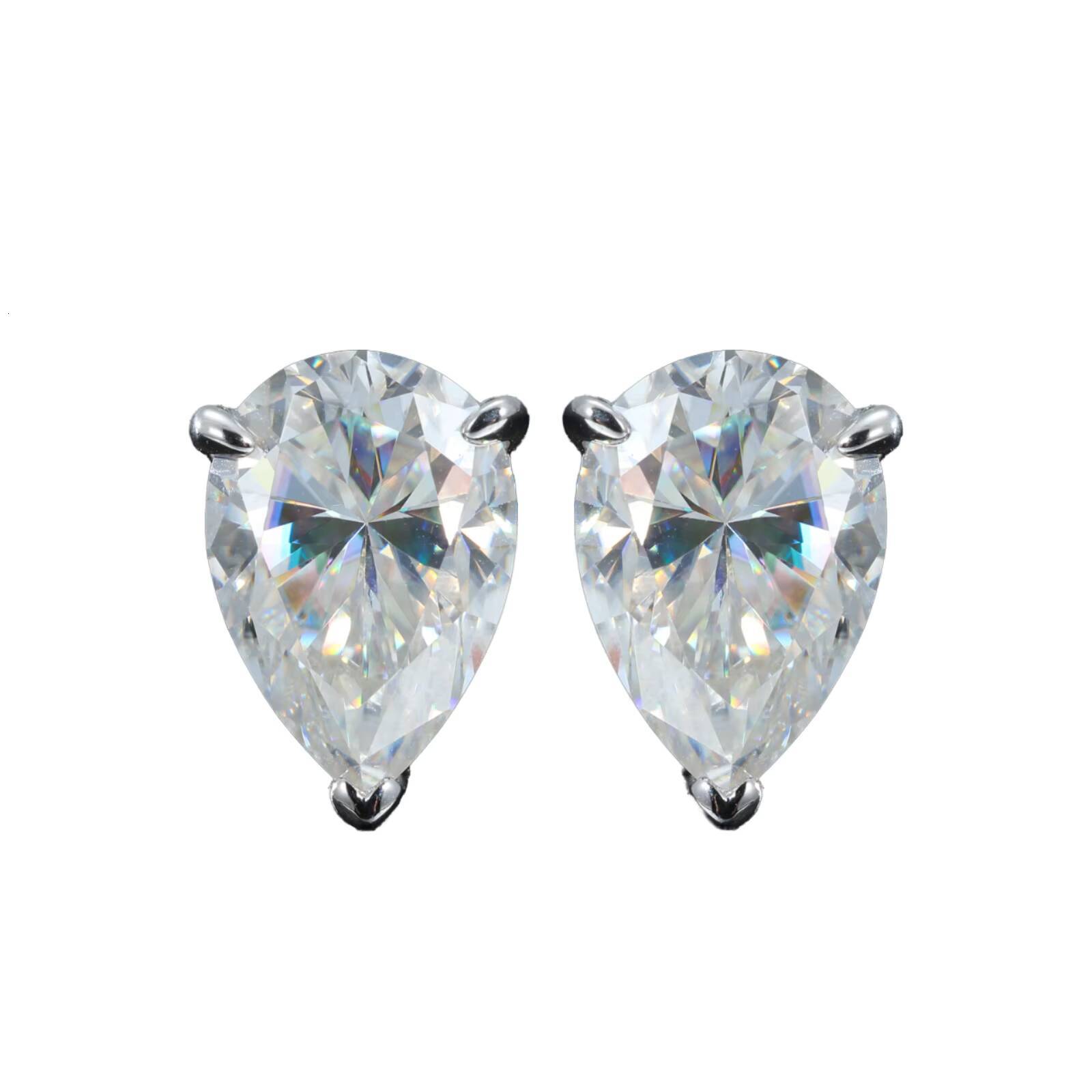 KARATS PYQ 925 Tear Drop Moissanite Stud Earrings Rhodium Plated Sterling Silver GRA Certified Unisex Claw Setting Trendy ES0354