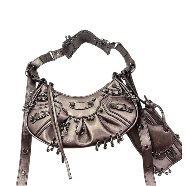 Designer Ladies New Perforated Multi Nail Shoulder Bag Light Luxury Crescent Bag Textured French Armpit Bag Sweet Cool Spicy Girl Motorcycle Bag Cro
