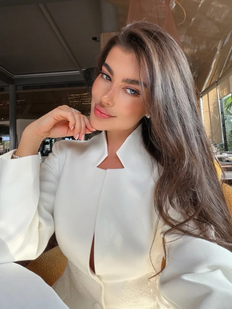 Stand Collar Lace Patchwork Waist Cinching Suit Jacket Women Elegant Single Button Slim Blazer Coats Chic Ladies Outerwears 260728BJ