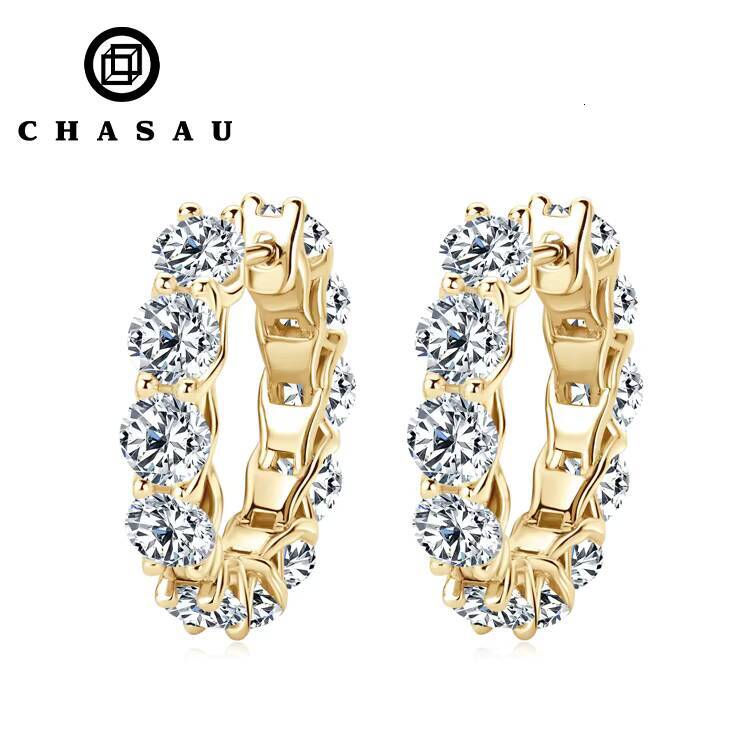 Lab Grown Stud 925 Sterling Silver 18K White Gold Plated Moissanite Diamond Earring Eternity Hoop Earrings
