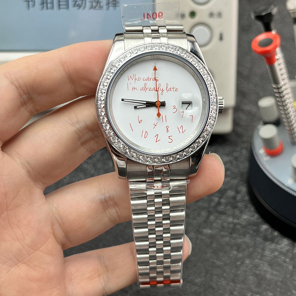 Mens watches high quality AAA+ Classic Casual womens Luxury Diamond mens who Cares im Already Late Stainless Steel Automatic Mechanical Watch