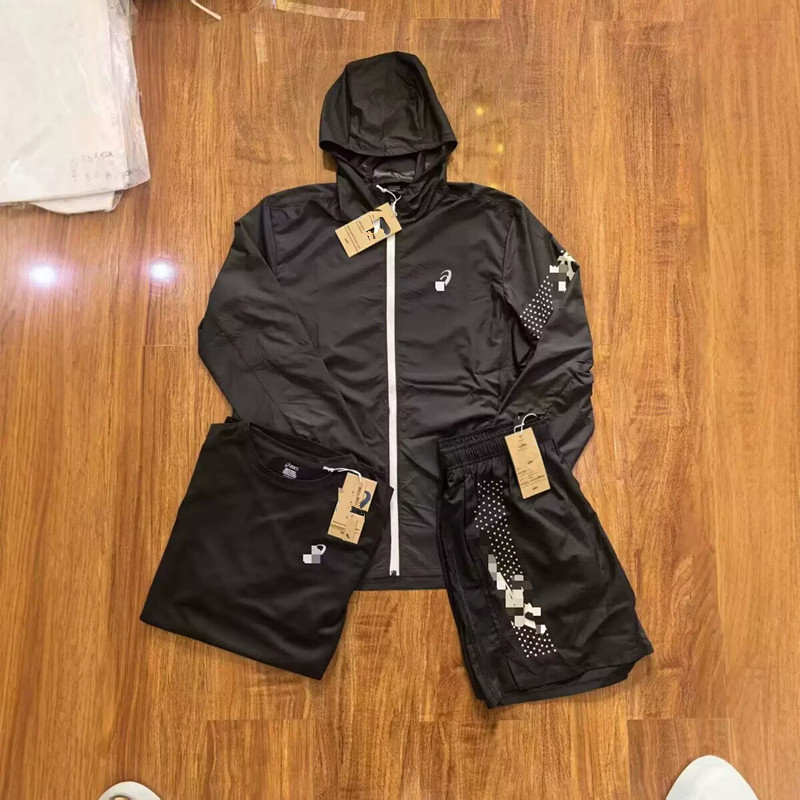 Asicsly Tracksuit Jacket Mens Shorts Shirt Higher Version Men Tracksuit Tech Fleece Set Training Speed Drying Reflective Strip Set Suits Running Spo
