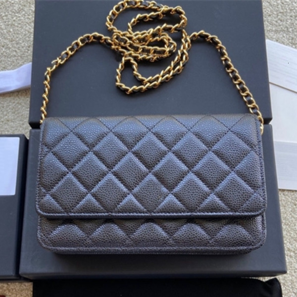 10A Designer WOC Wallet On Chain Bag Womens 19cm Caviar Leather Crossbody Purse Quilted Mini Shoulder Handbag with Gold-tone Chain Strap Magnetic Bu