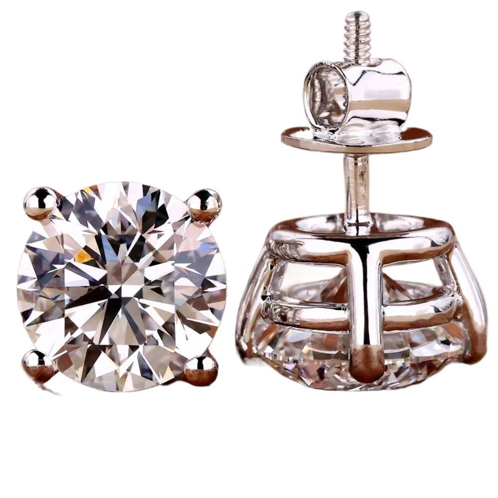 IGI Certified VVS Lab Grown Round Brilliant Cut Diamond Earrings Stud Custom 14K Gold Silver Plated Jewelry for Men Women