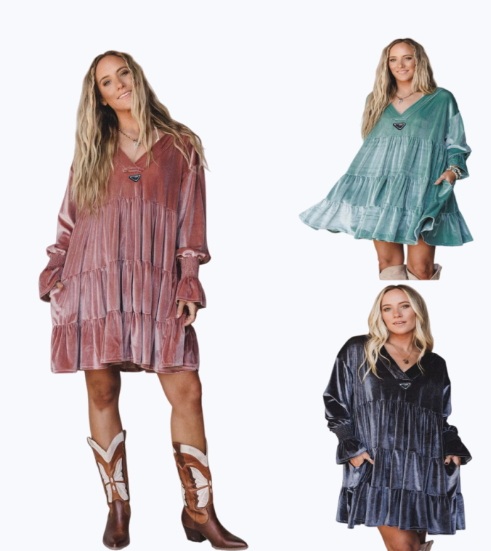 designer Casual Dresses New solid color velvet V neck short dress 2026 Cake skirt style dress with lace edging and long sleeves