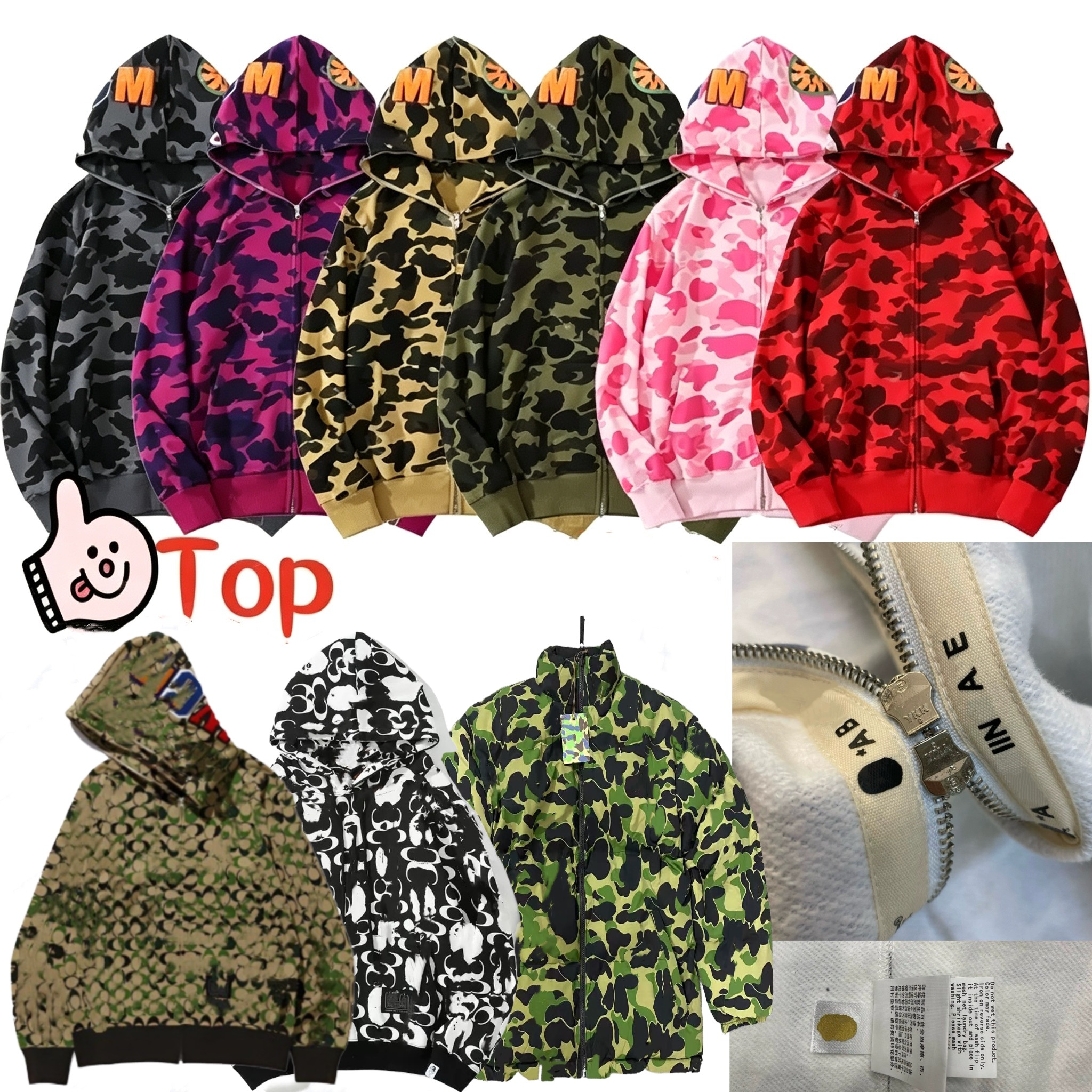 Shark Mens Designer Hoodies Jacket Full Zip Up Jackets Men Women Sweetwear Camouflage Pattern Hoodie Sweatshirts For Male Colors Womens Clothing