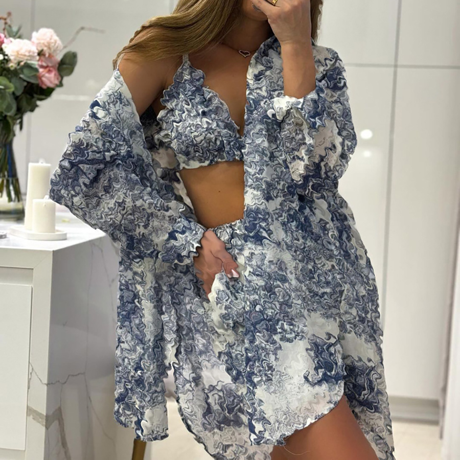 Survêtements pour femmes Clacive mode ample imprimé 3 pièces ensembles femmes tenue 2024 élégant à manches longues chemise soutien-gorge avec tai