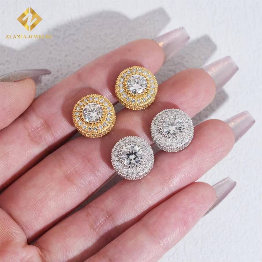 6.5mm Main Stone 925 Silver Iced Out Ear Studs Hiphop Jewelry D VVS Moissanite Diamond Stud Earrings Men Women