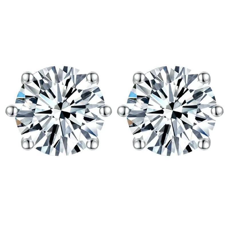 Solid 925 Silver 4mm Round Moissanite Stud Earrings 6 Prong with Gra Certificate