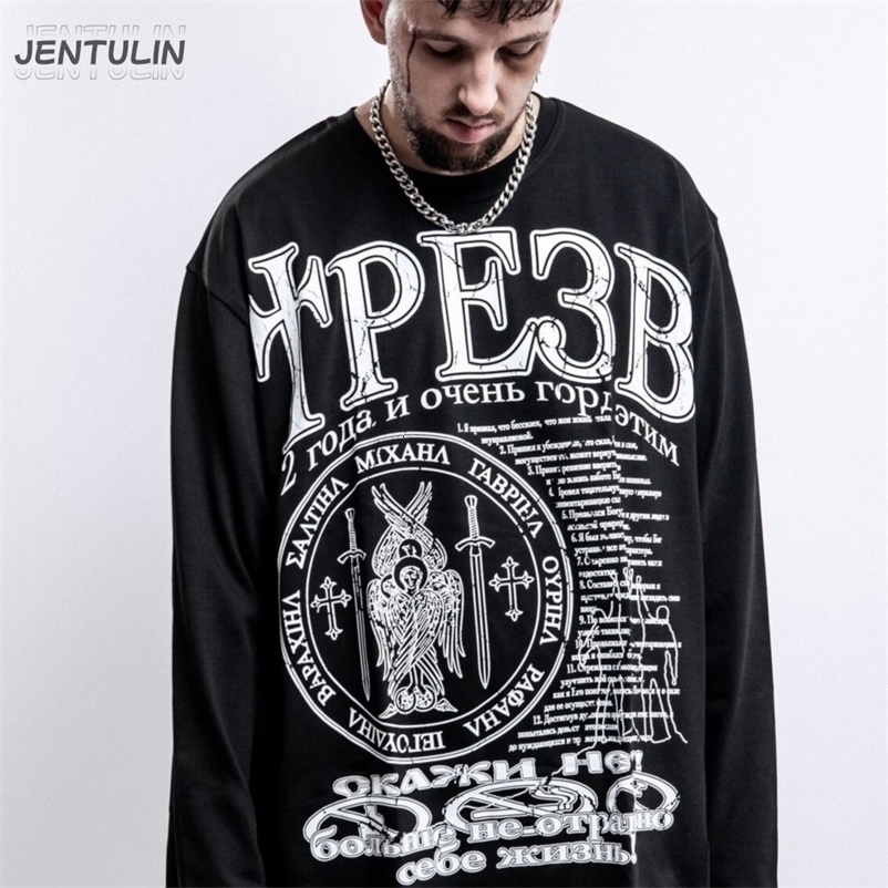 Oversized Mens Clothing Streetwear Sober Print Autumn Hip Hop Korean Long Sleeve Y2k Tops Tee Cotton Graphic Unisex Tshirt Goth 260728