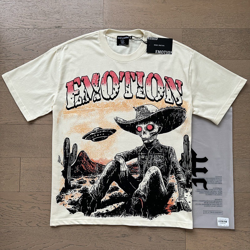 Quality Designer MIXED EMOTION Long sleeved cotton men's and women's Vintage Printed High Street Trendy Fashion Hip Hop T shirt hoodie swe