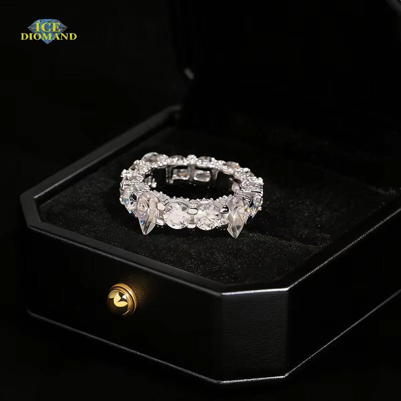 New Arrivals Hot Sale Hip Hop Design Moissanite Pass Diamond Test S925 Silver Round Iced Out Ring Mens