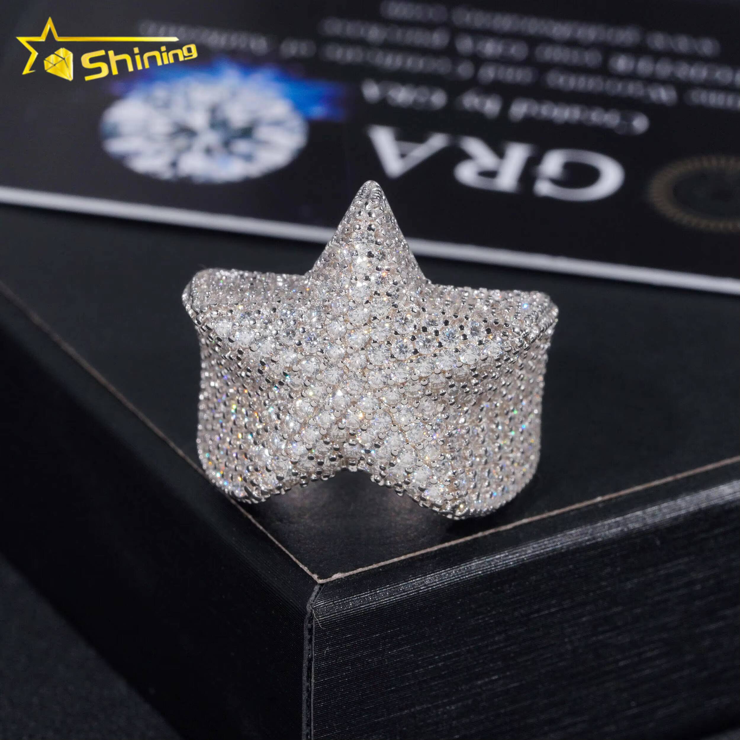 Hip Hop Iced Out High Quality Star Rings 925 Sterling Silver D Color VVS Moissanite Mens Ring