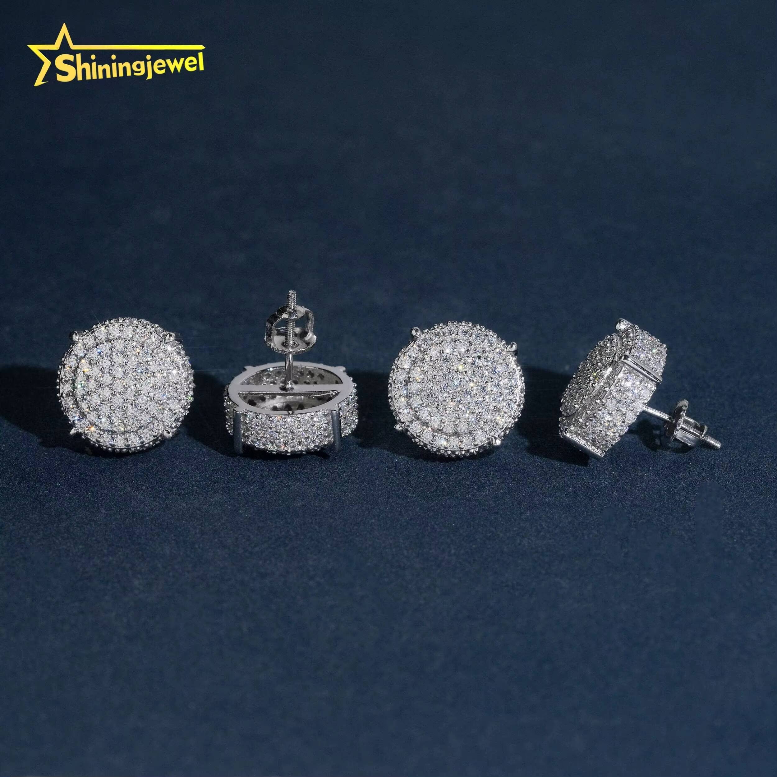 New Style Top Quality 925 Sterling Silver Hip Hop Fully Iced Out VVS Moissanite Diamond Earrings