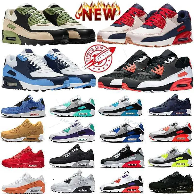 With Classic 90 Mens Running Shoes OG Triple White Black UNC Wolf Grey Polka Dot Infrared Supernova Total Orange Lahar Escape Hyper 5A+ Grape Royal