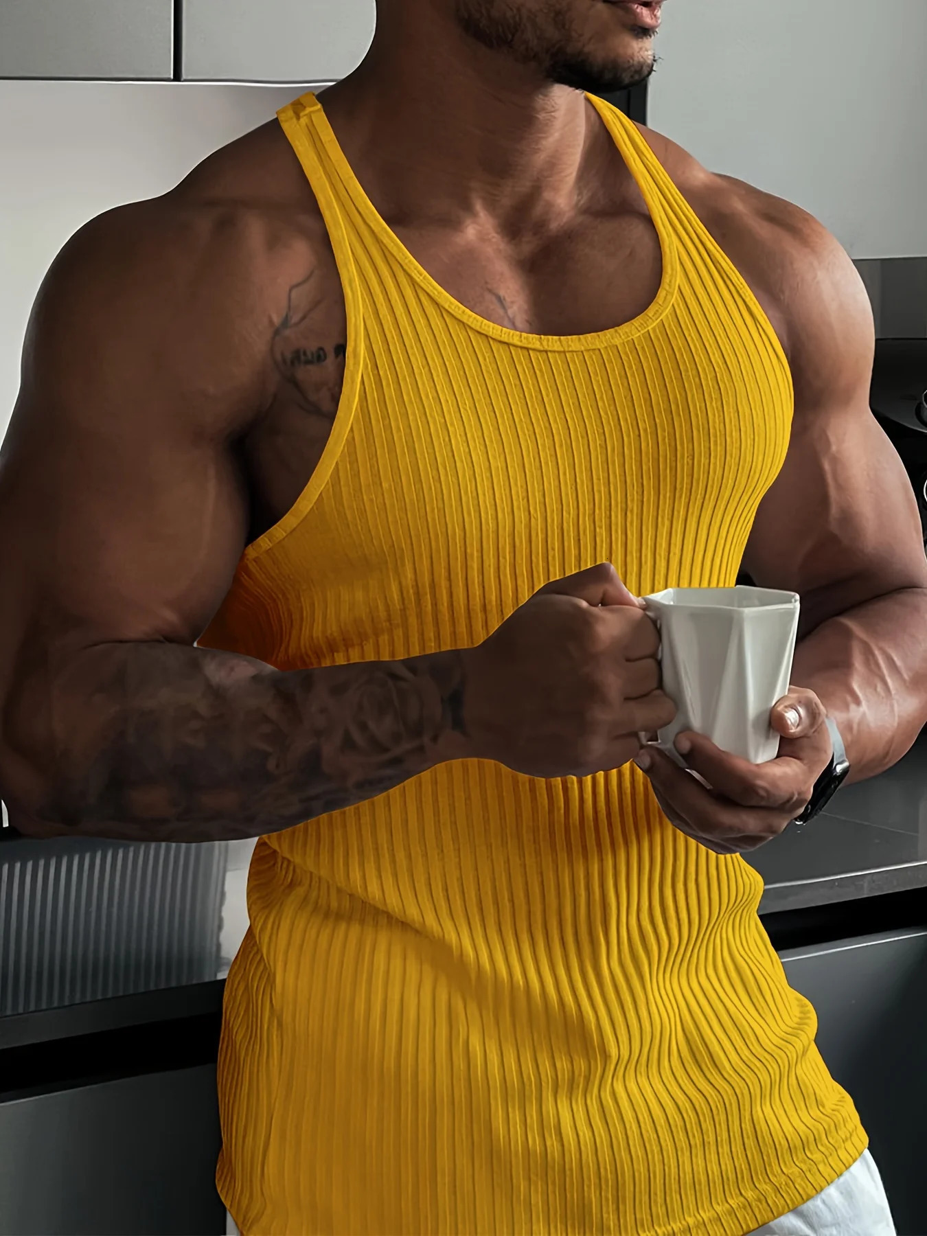 Summer Fitness Clothes Quick Drying Tank Top Men's H shaped Tight Vertical Stripe Muscle Exercise Tie Slim Fit High Elastic 260731