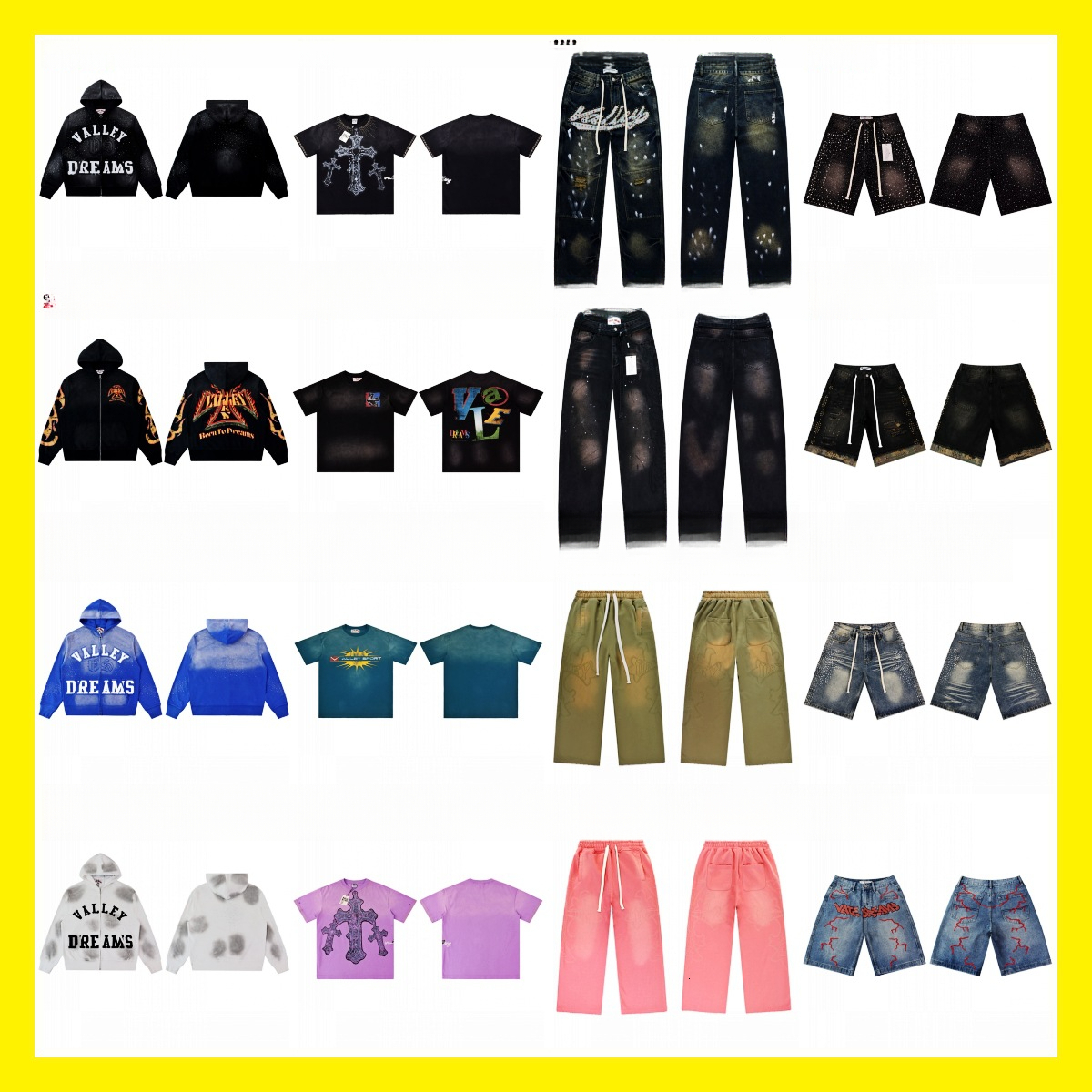 High Street Vintage Washed Distressed Outfits: Rhinestone Jeans, Hooded Sweatshirt, Sweatpants, T-shirt & Casual Jacket designer do
