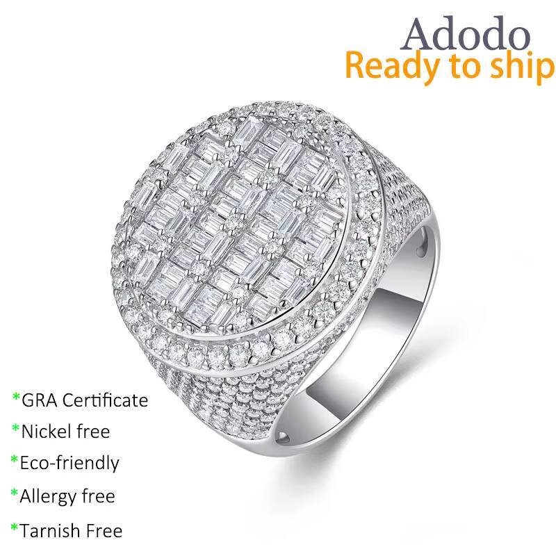 Exaggeration Large Men Hip Hop Rings 925 Sterling Silver Pave Set VVS1 GRA Geometric Moissanite Cluster Jewelry with Certificate