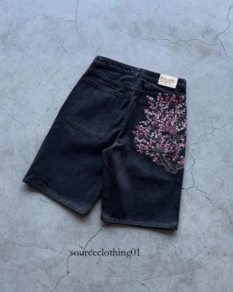 2026 AAA Derschutze Jorts Shorts Designer Men's Fashion Cherry Blossom Pocket Embroidery Jeans Men Women Retro Baggy Black Denim Short Hip Hop