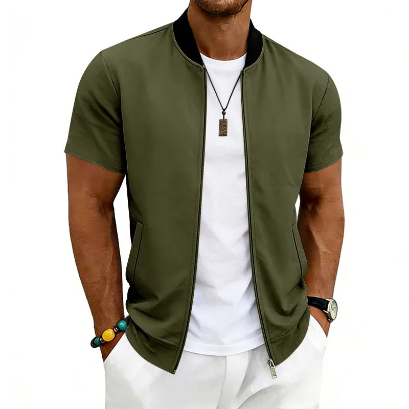 American Summer Mens StandUp Collar Thin Sports ShortSleeved Flight Zipper Baseball Jacket 260731BJ