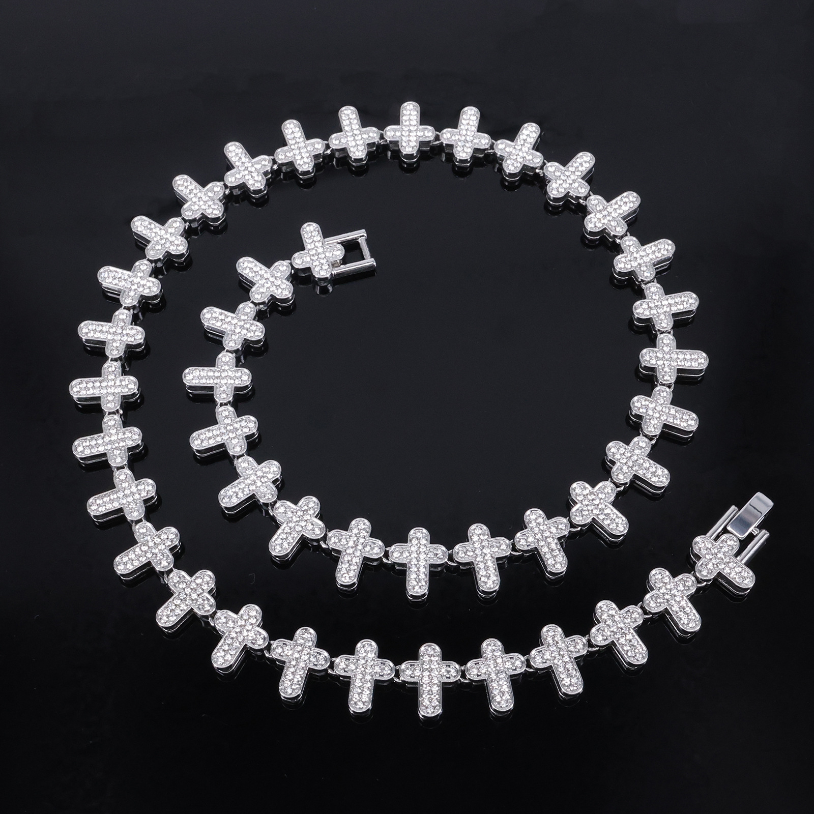 Men's Iced Out Cuban Link Cross Necklace, Hip Hop Bling Bling Chain Choker with Small Diamond Pendant, Street Style Jewelry for Party