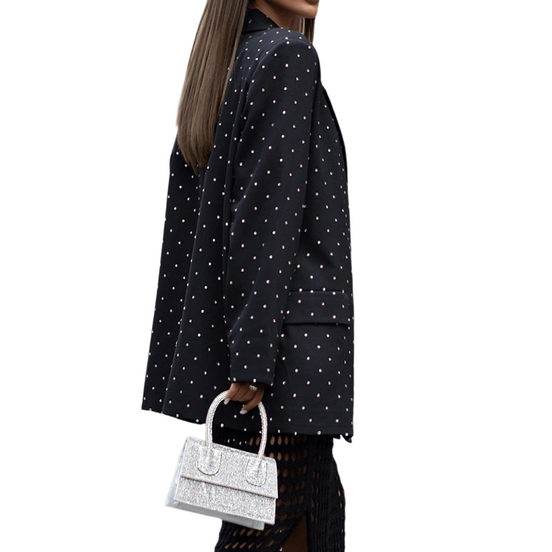 AAAA G03 Veste d'affaires sophistiquée à col en V pour femme avec motif à pois tendance, coupe confortable