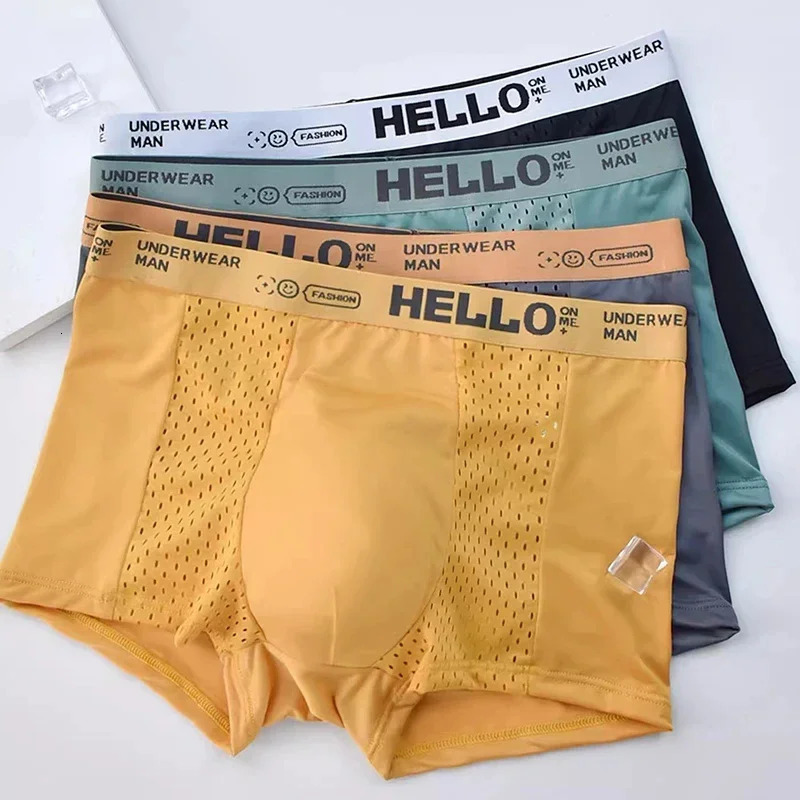 3PCSLOT Mens Underwear Breathable Mesh Man Underpants Male Thin Sexy Boxers Men Panties Boxer Shorts Ice silk 260731BJ