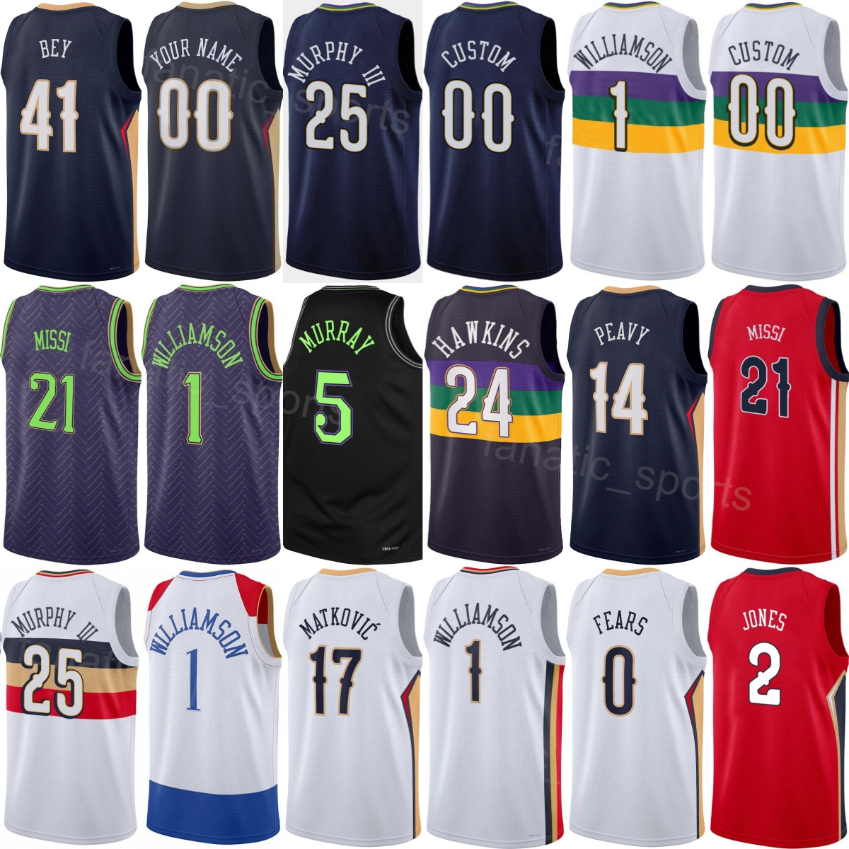 Printed Men Basketball Saddiq Bey Jersey 41 Womans Child Herbert Jones 2 Zion Williamson 1 Trey Murphy III 25 Poole 3 Dejounte Murray 5 Jaron Pierre