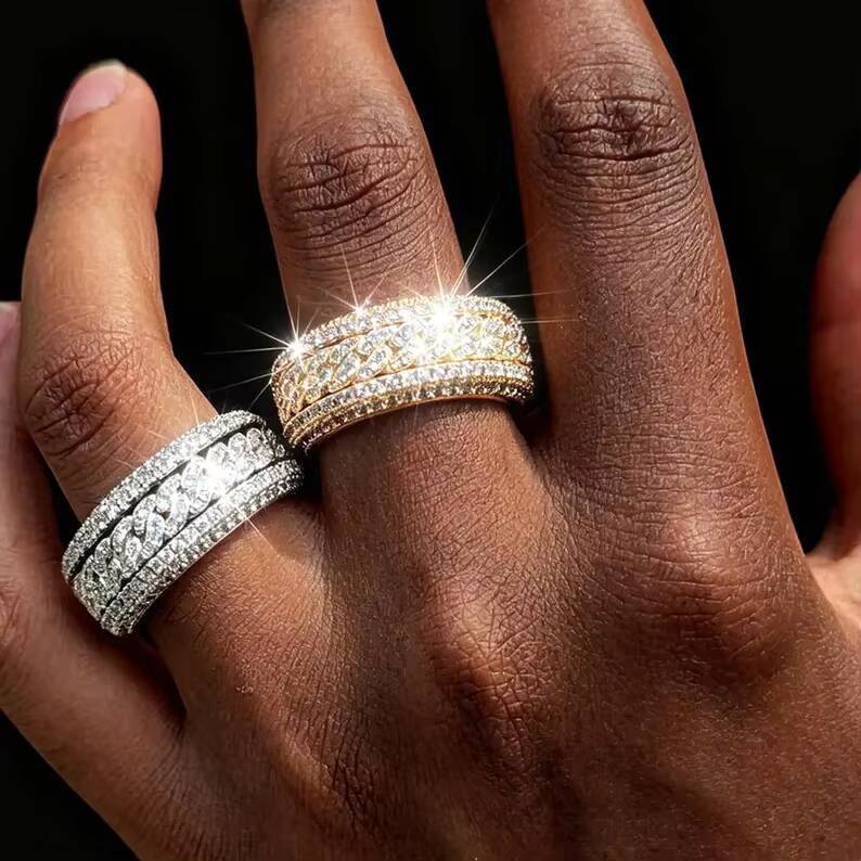 Sparkling Moissanite Pave Setting 925 Silver Hip Hop Ring Bold Shine Luxury Statement Piece Perfect Fashion Gift for Men Women
