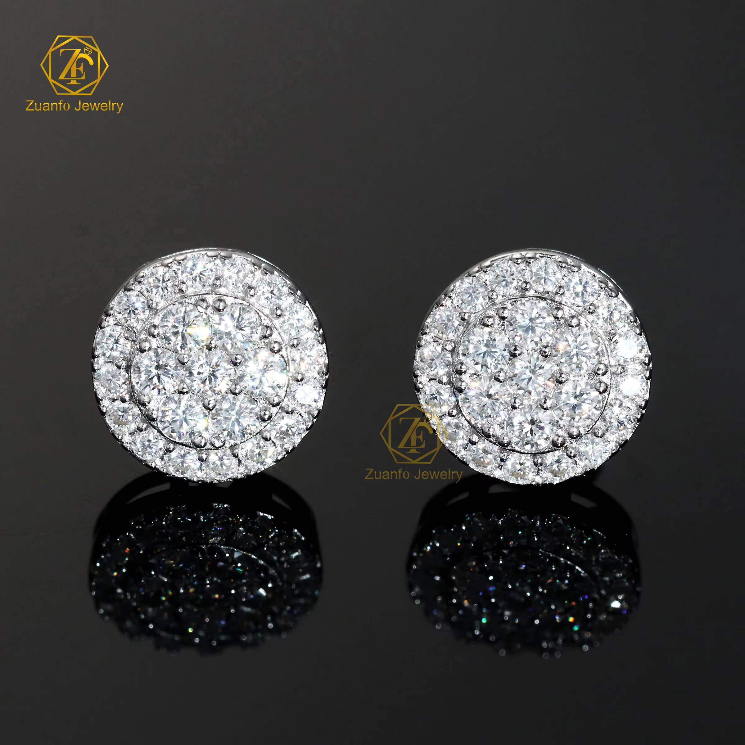 Wholesale Price 925 Sterling Silver Hiphop Style Earrings VVS Diamond Moissanite Studs for Men & Women Flower Design