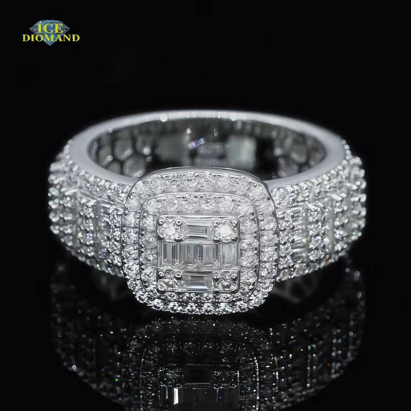 Pass Diamond Tester VVS Moissanite Luxury 925 Sterling Silver 18K Gold Plated Pave Setting GRA Certified Hip Hop Men's Ring