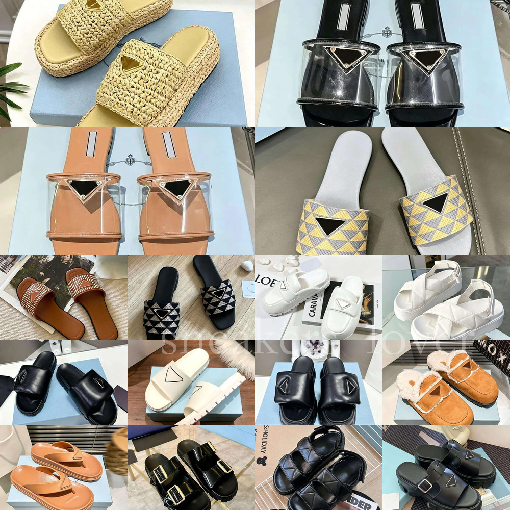 Top Quality Designer Women Sandal Platform Leather Slipper Monolith Roman Foam Rubber Shoe Luxury Summer Buckle Wheat Black White Flat Beach Slide E
