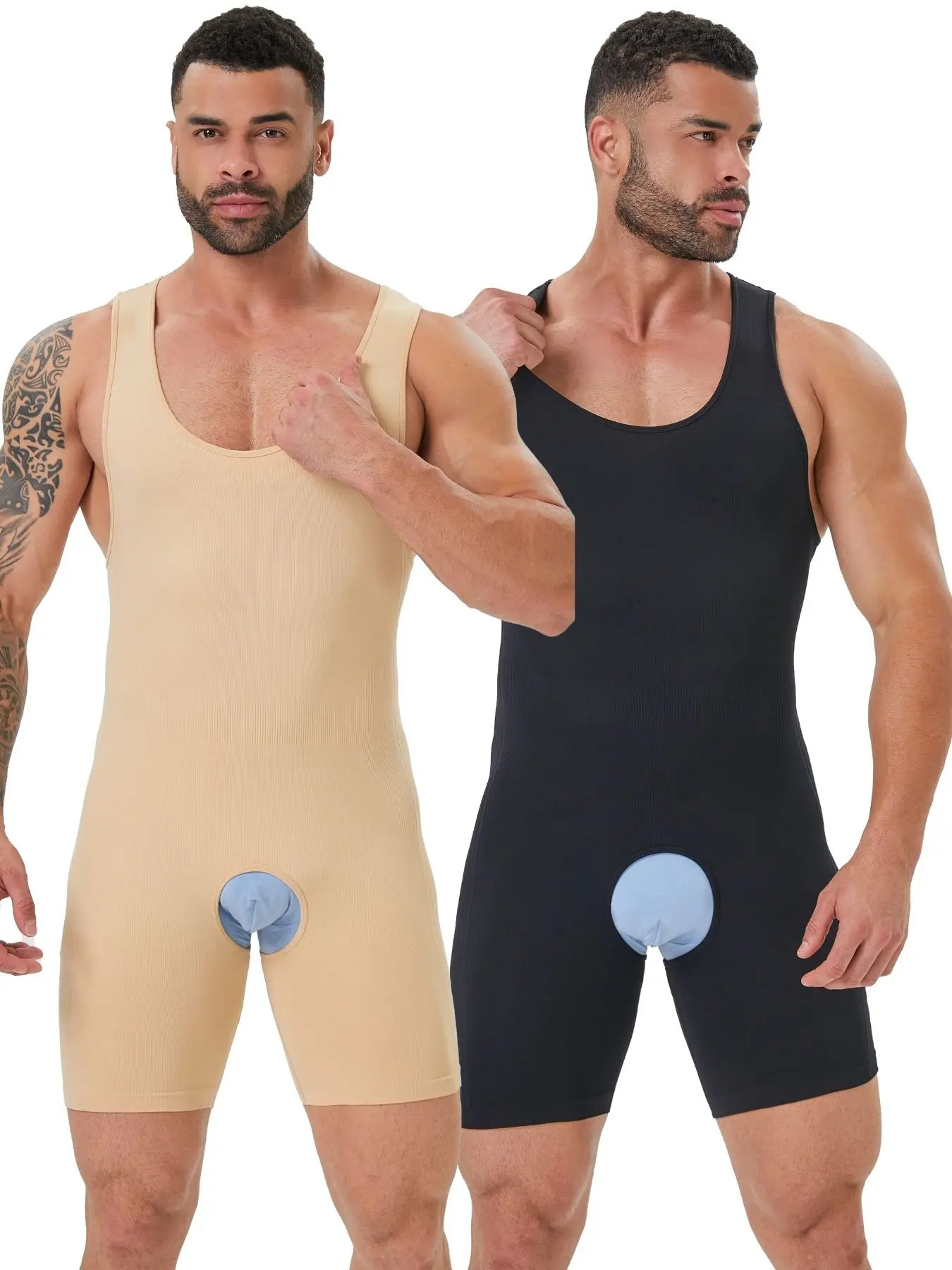 Seamless Mens Full Body Shaper Compression Bodysuit Boxer Shorts For Tummy Control Back Support Shapewear Fits 300 Pounds 260731BJ
