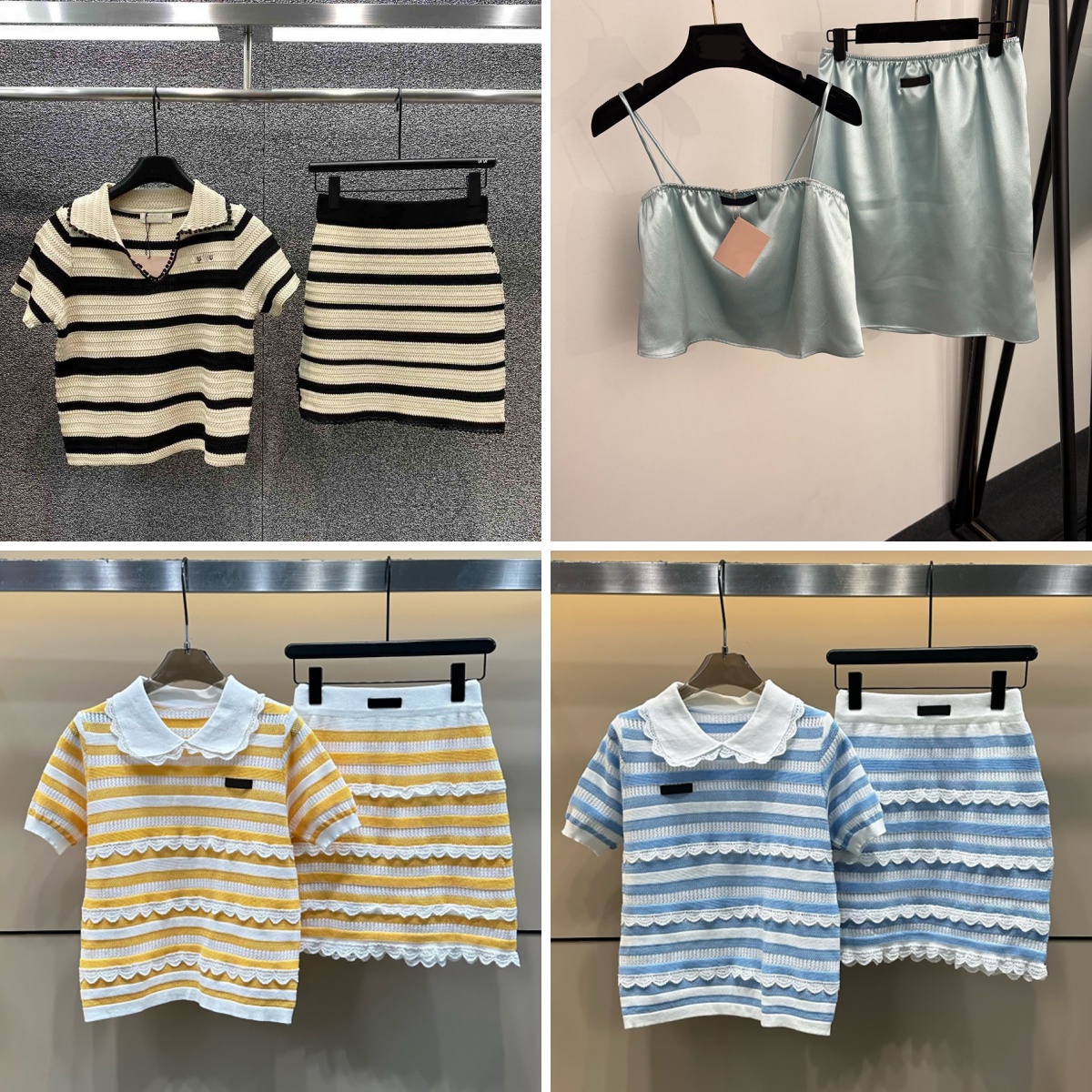 Designer Short Sleeve Women's Short Skirt Suit Summer New Fashion Letter Simple Knitted Sweater Striped Slim Skirt Suit Size S-L