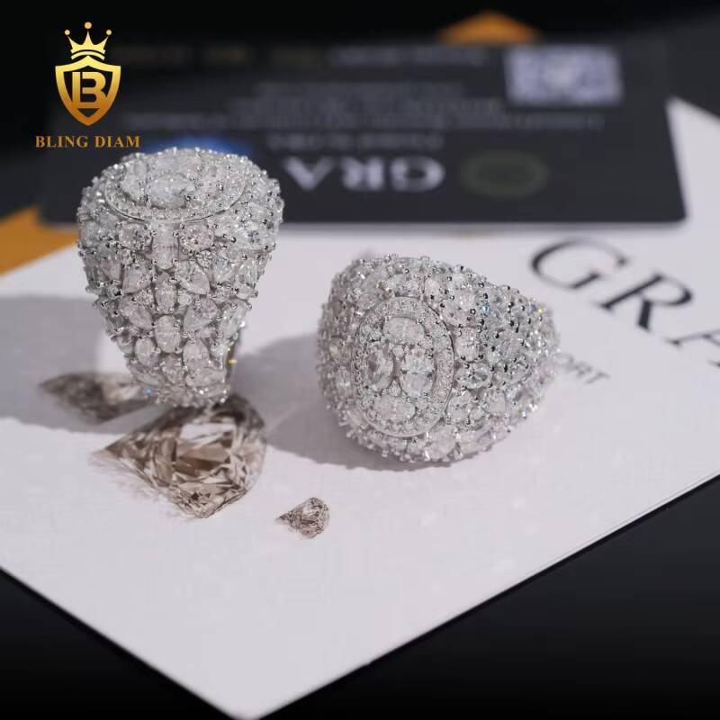 Fashion 925 Silver Rings for Men Iced Out Moissanite Hip Hop Jewelry High Quality Pass Diamond Test with GRA