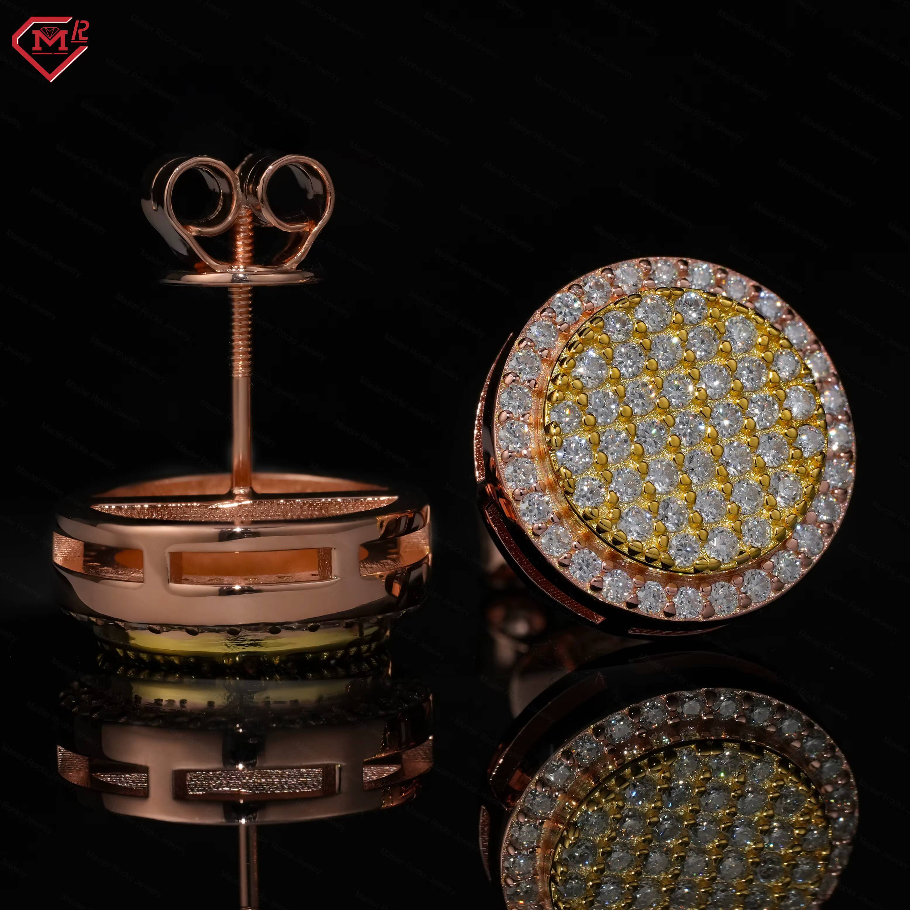 Wholesale Iced Out Stud Jewelry Hiphop Mens 925 Sterling Silver VVS Moissanite Earrings