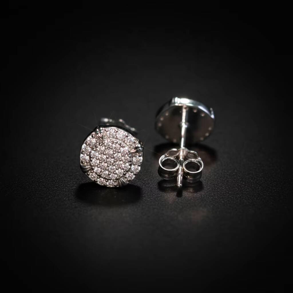 Custom 925 Sterling Silver 0.35ct VVS Lab Grown Diamond Geometric Double Round Stud Earrings for Men Women Hip Hop Fine Jewelry