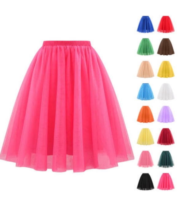 Women's Pleated Skirt Sexy Skirt Casual Fashion Tulle High Waist Full LinDress Tutu American Style Versatile Solid Color Puffy Skirt L26923