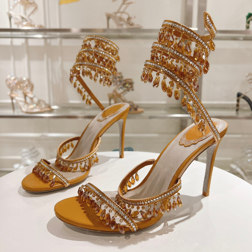 Crystal Chandelier High Heeled Sandals Women's Fairy Style Diamond Serpentine Wrapped Roman High Heels 95Mm Designer Banquet Size 34 43 Bring B