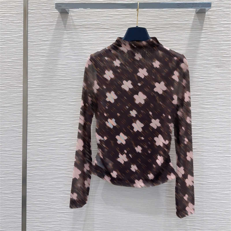 Mesh designer t shirt women Printed Sheer Stretchy High-Quality tee Soft Long-Sleeve Versatile fashion top Daily Outfit